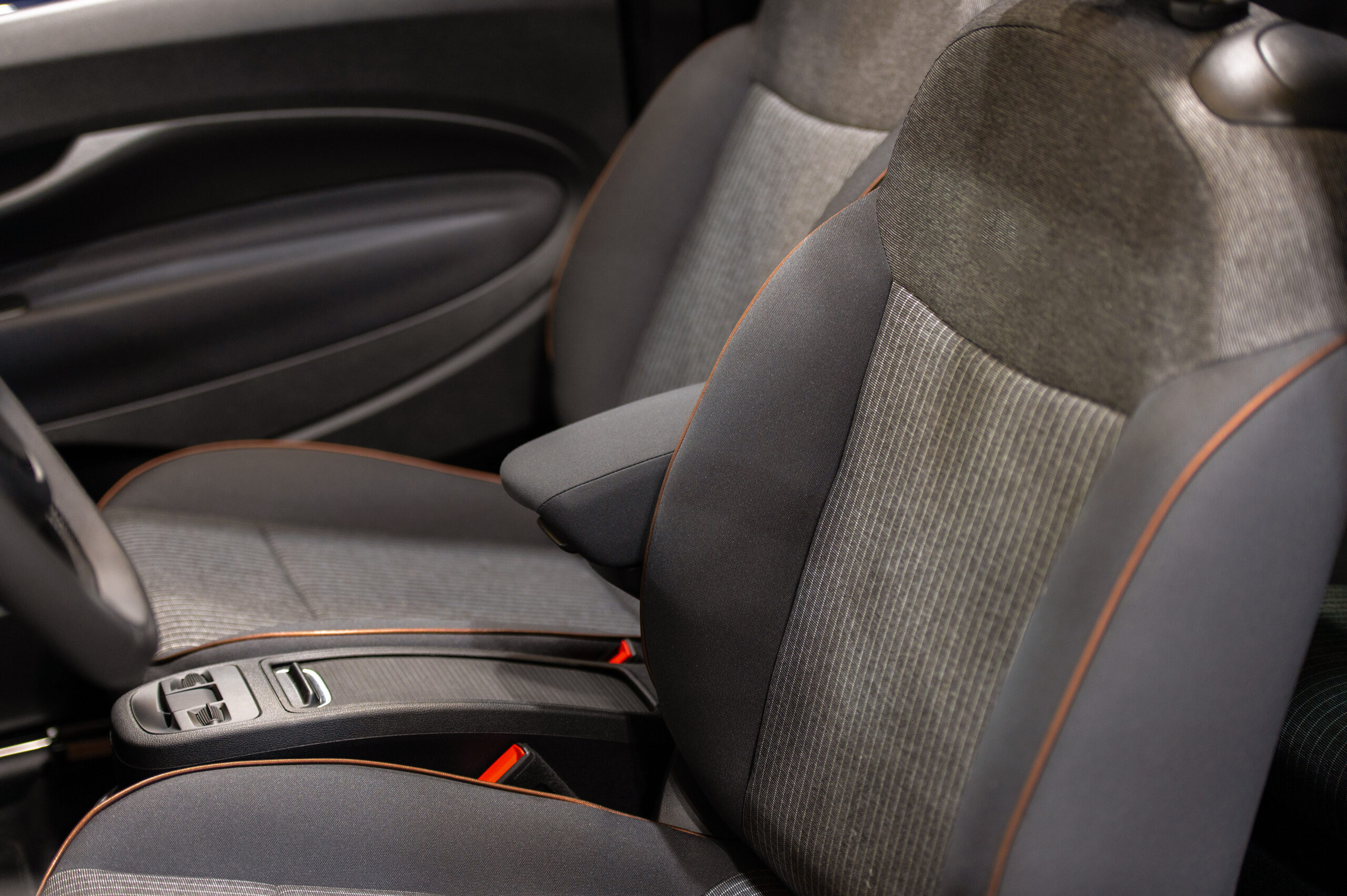 Gray cloth seats inside a car
